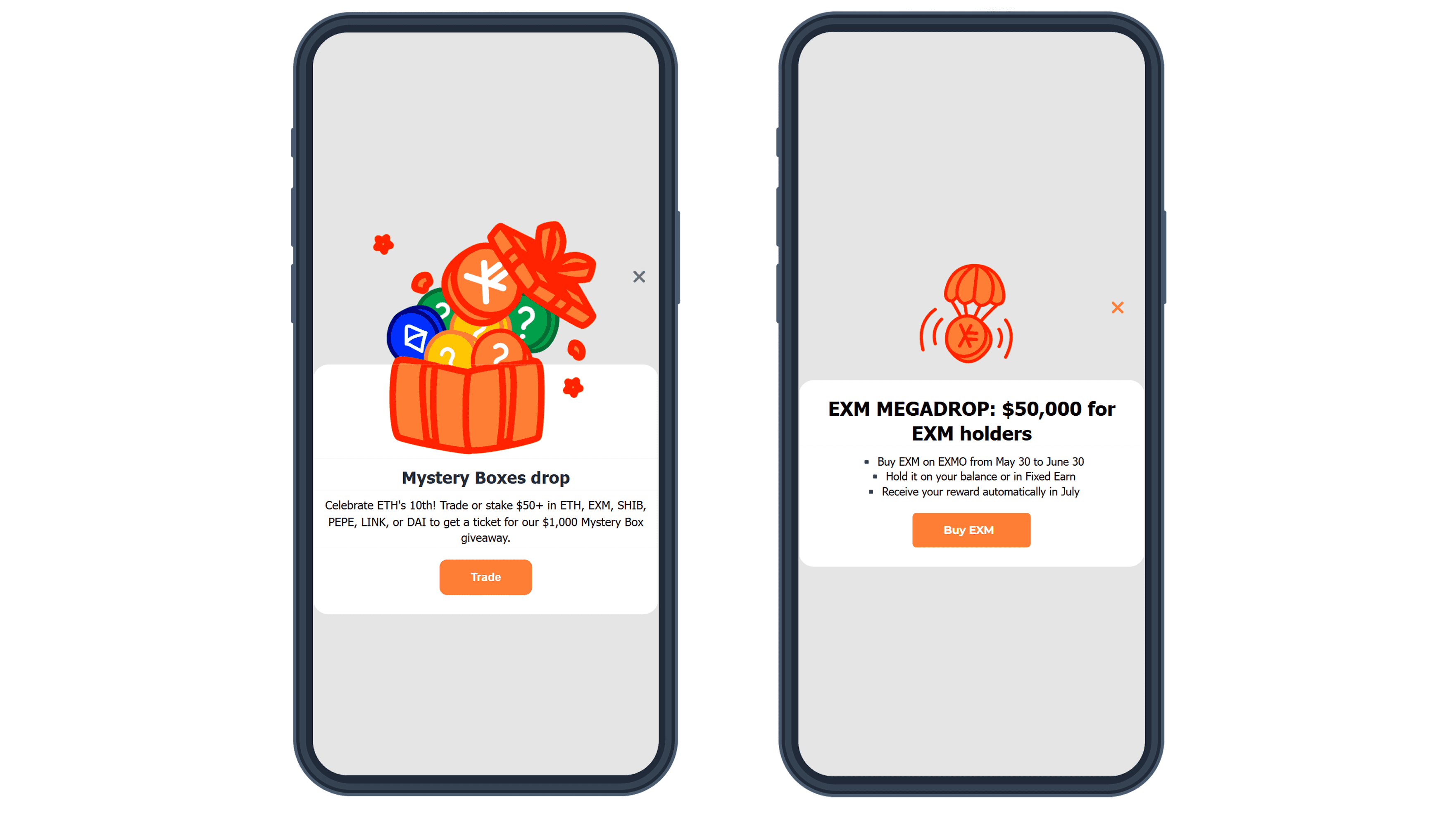 Promotional in-app messages - fintech crypto app EXMO